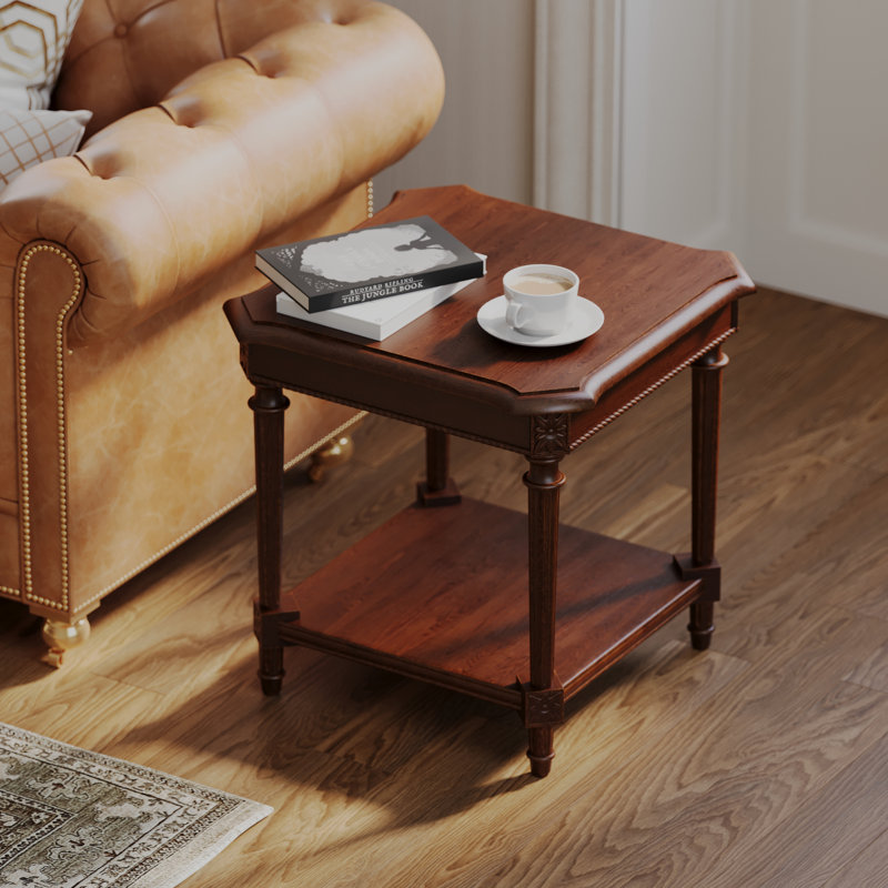 Maven Lane Pullman Traditional Square Wooden Side Table In Antiqued Brown Finish, Antiqued Brown
