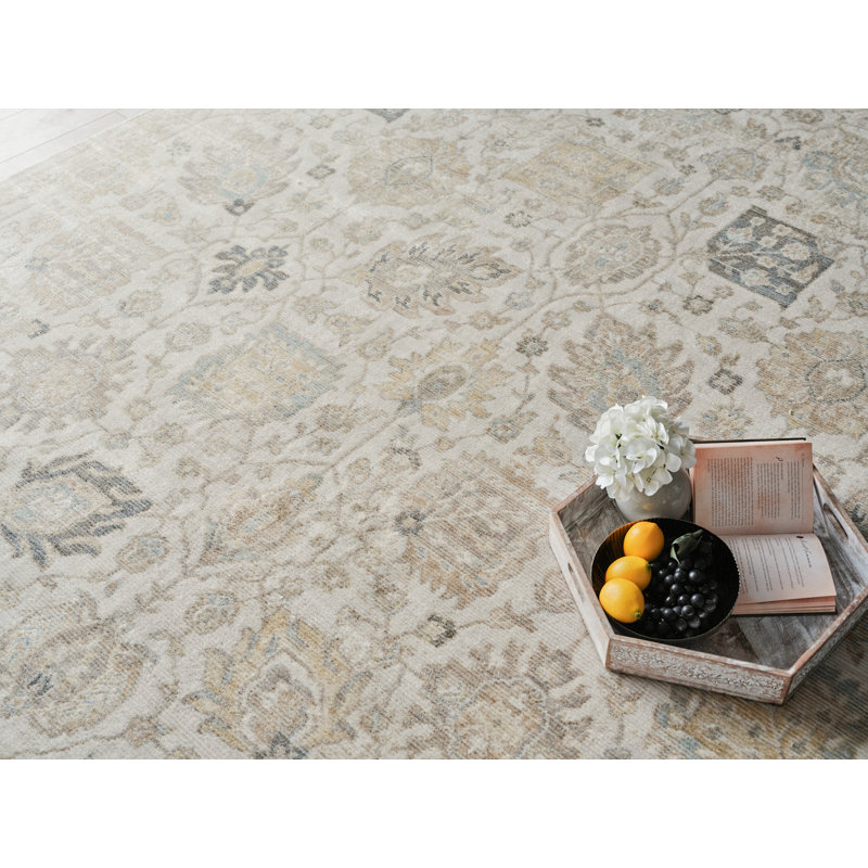 Artisan Power Loomed Wool/Nylon Oriental Area Rug in White/Ivory/Gray, Rectangle 9' x 12'