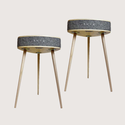 2 Set Of Mid-century Modern Chairside Wood End Table, Smart Bedside Table With Wireless Charge, Blueteeth
