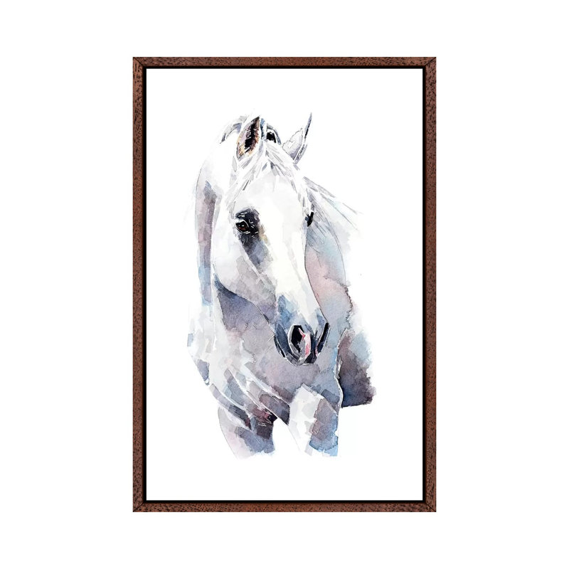 White Walker Horse - Painting on Canvas, 66.04 cm H x 45.72 cm W, Classic Brown Wood Framed