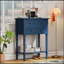 Console étroite, canapé mince avec trois tiroirs de rangement et tablette inférieure (bleu marine)-118038315