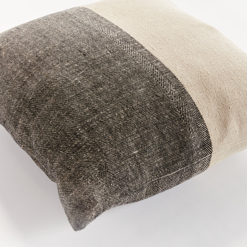 Jules European Flax Fiber Pillow Cover & Insert, Square 24", Black/Cream/Color Block, Knife Edge
