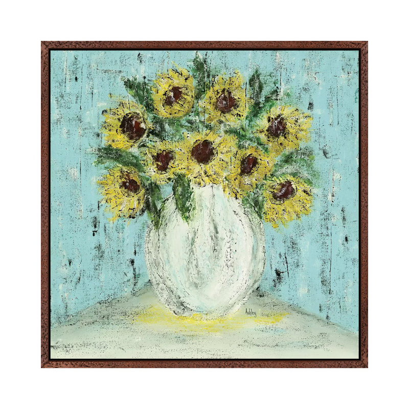 Vase of Sunflowers 1 Piece Wall Art on Canvas, 66.04 cm H x 66.04 cm W, Classic Brown Wood Framed