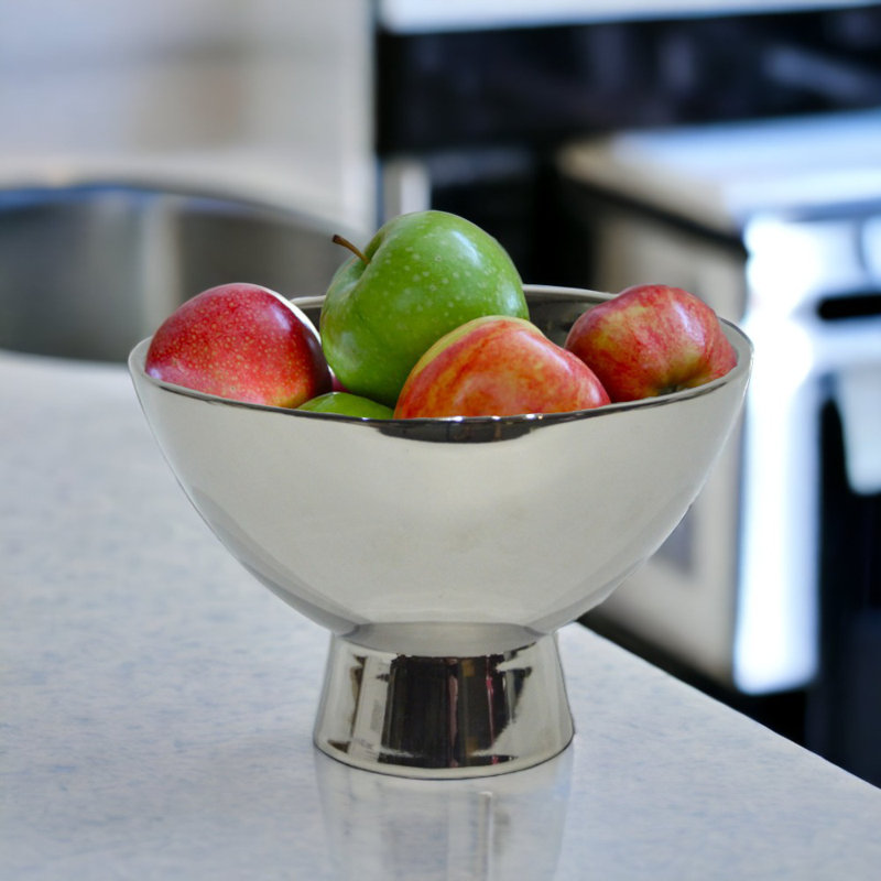 Genovieve Handmade Ceramic Decorative Bowl, Silver, 6'' H X 9'' W X 9'' D