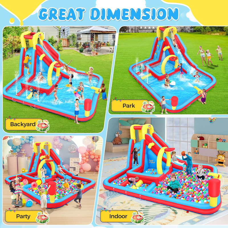 13' X 10' Giant Inflatable Water Slide Bounce House With Sprayers For Backyard Play(No Air Blower)