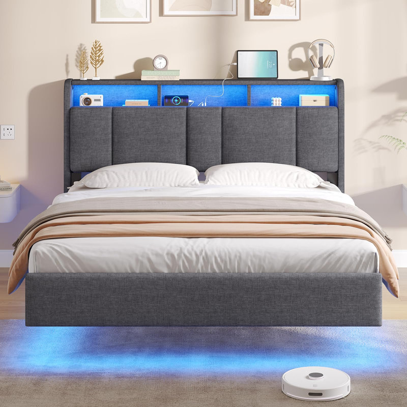 Upholstered Bed, Dark Grey, Double (4'6)