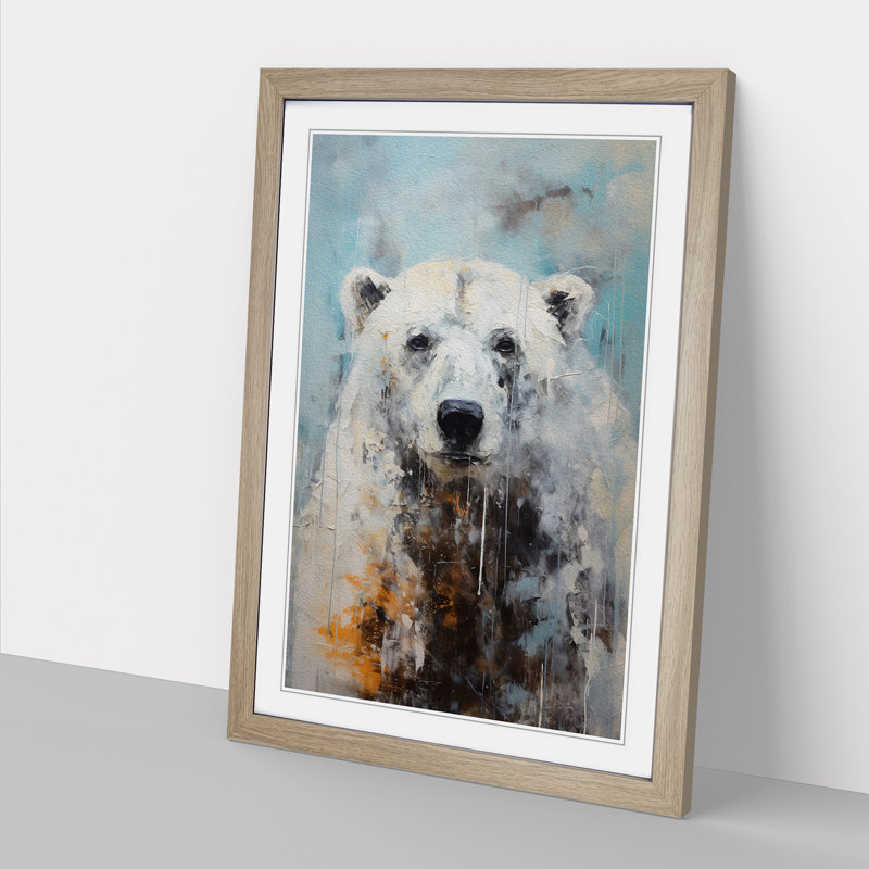 Polar Bear Abstract No.2 - Single Picture Frame Print on Wood, 64cm H x 46cm W x 2cm D, Oak Framed