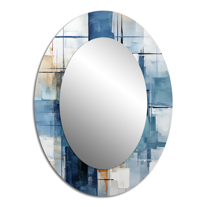 Cerulean Cubism Shapes - Miroir mural ovale moderne, 40 po x 30 po