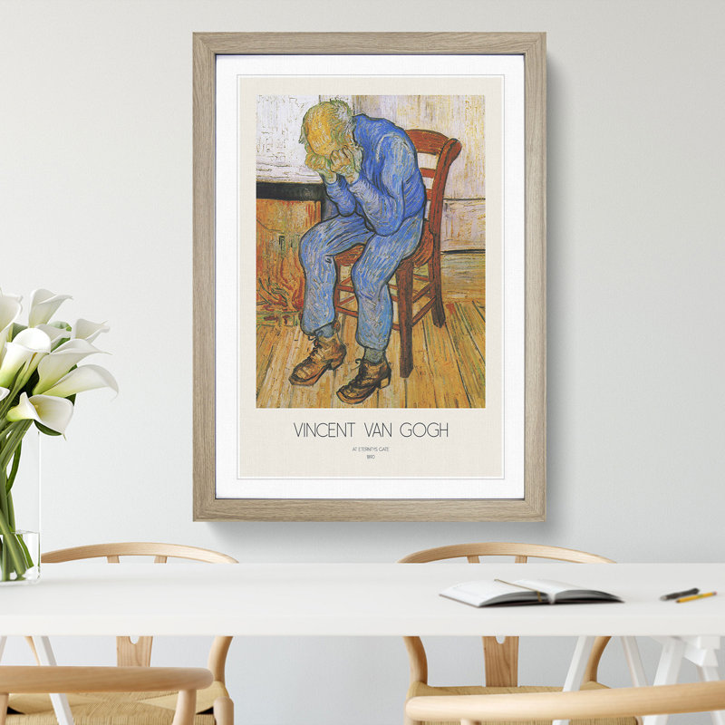 At Eternitys Gate with Border by Vincent Van Gogh - Picture Frame Painting, 36cm H x 27cm W x 2cm D, Oak Framed