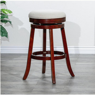 Tabouret de bar 24 po couleur cerise, siège en tissu beige
