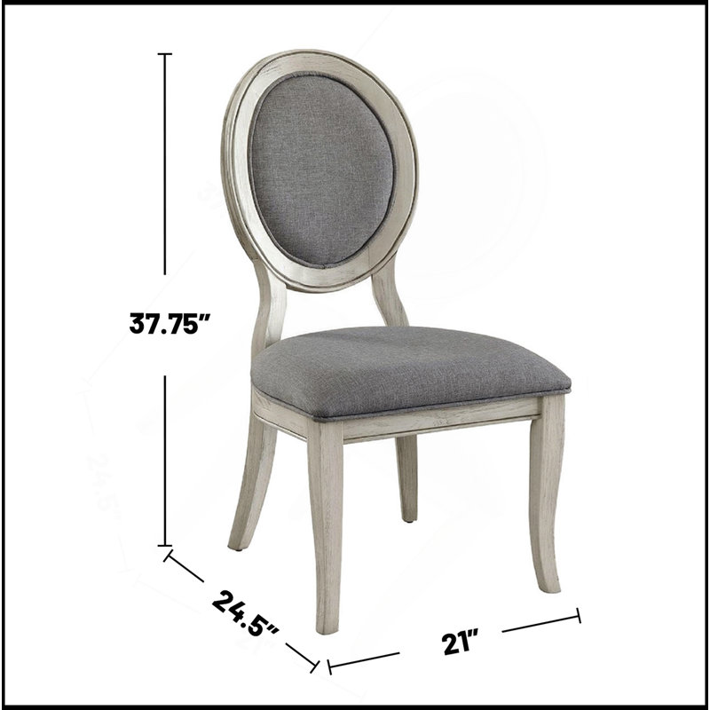 Ensemble de 2 chaises de salle à manger rembourrées en tissu gris au fini blanc antique