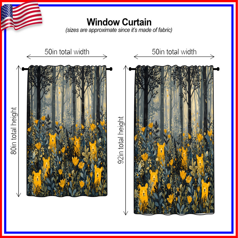 Rideaux et rideaux occultant jaune Bears In Forest, 50" x 92" - 1 Panel, Blockout