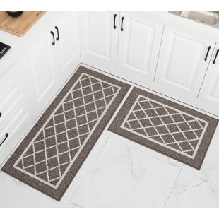 2 Pieces Non Slip Kitchen Mats for Floor,Kitchen Rugs with TPR Backing,50X76cm+50X122cm,Brown