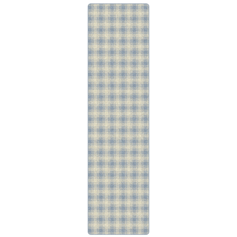 Tapis bleu clair à carreaux Imagine Shortstop, Tapis de couloir 2 pi 1 po x 7 pi 8 po