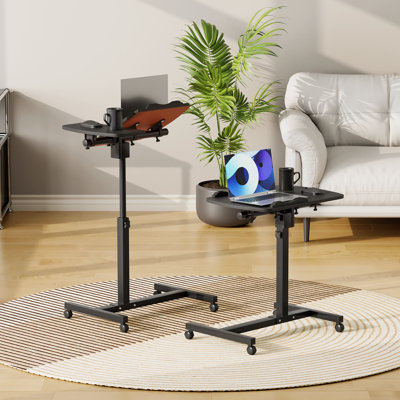 Bureau mobile pour ordinateur portable, bureau debout avec tapis de souris et plateau inclinable, table d'ordinateur à hauteur réglable