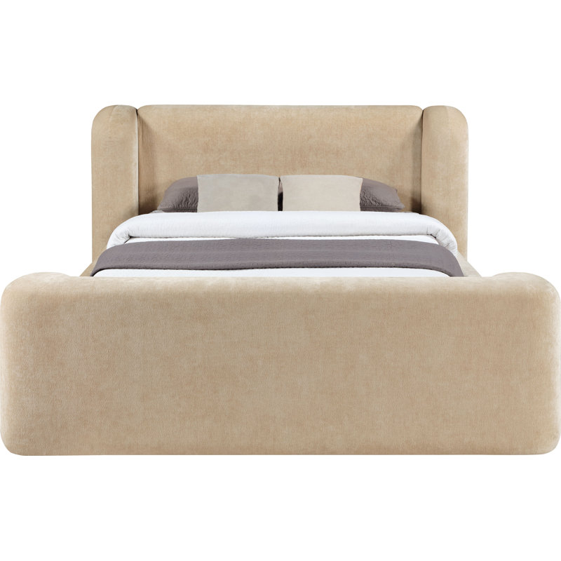 Modena Jadeth Chenille Fabric Bed, Beige Chenille Fabric, Queen