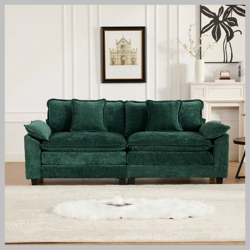 Canapé en chenille 2 places, Vert, H 33,1 po x l 81,9 po x P 30,3 po