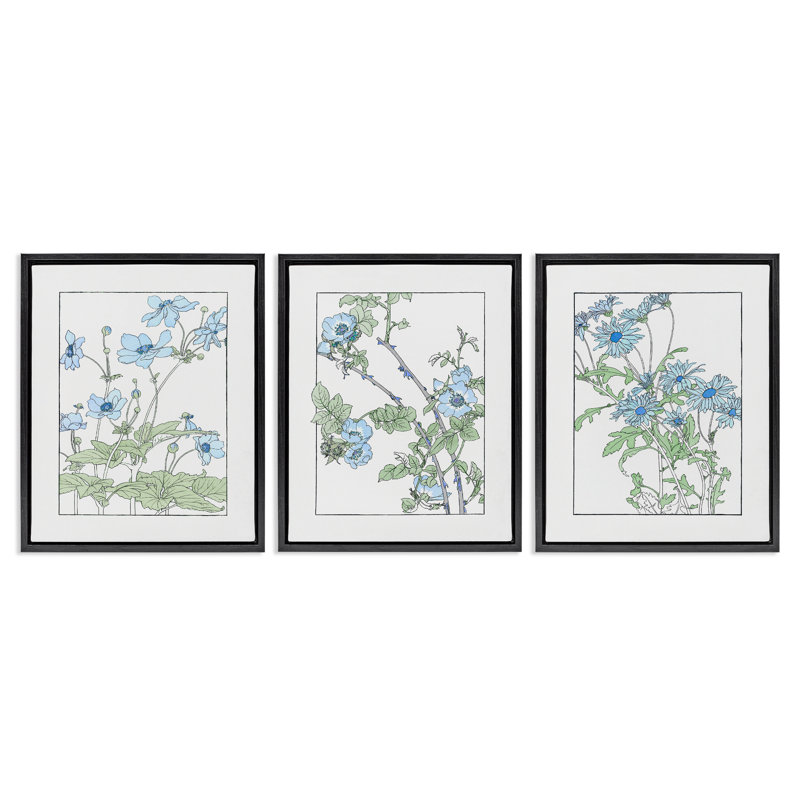 Ensemble de 3 cadres flottants Wild Blooms avec des contours détaillés, design par CAD Designs, H 21 po x l 17 po
