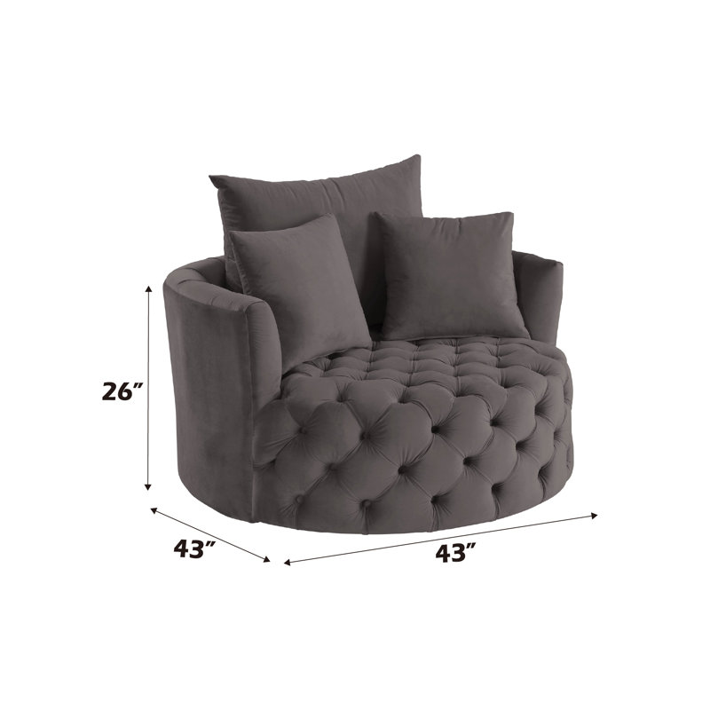 Gray Velvet Swivel Barrel Accent Chair with Manufactured Wood Frame