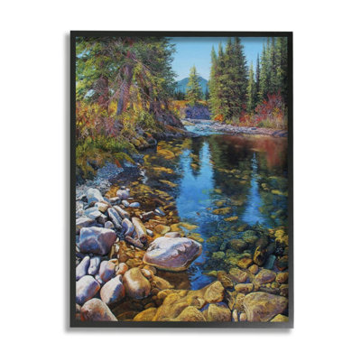 «Creek Landscape with Stones Pine Tree Forest» par Andrew Kiss - reproduction d'art
