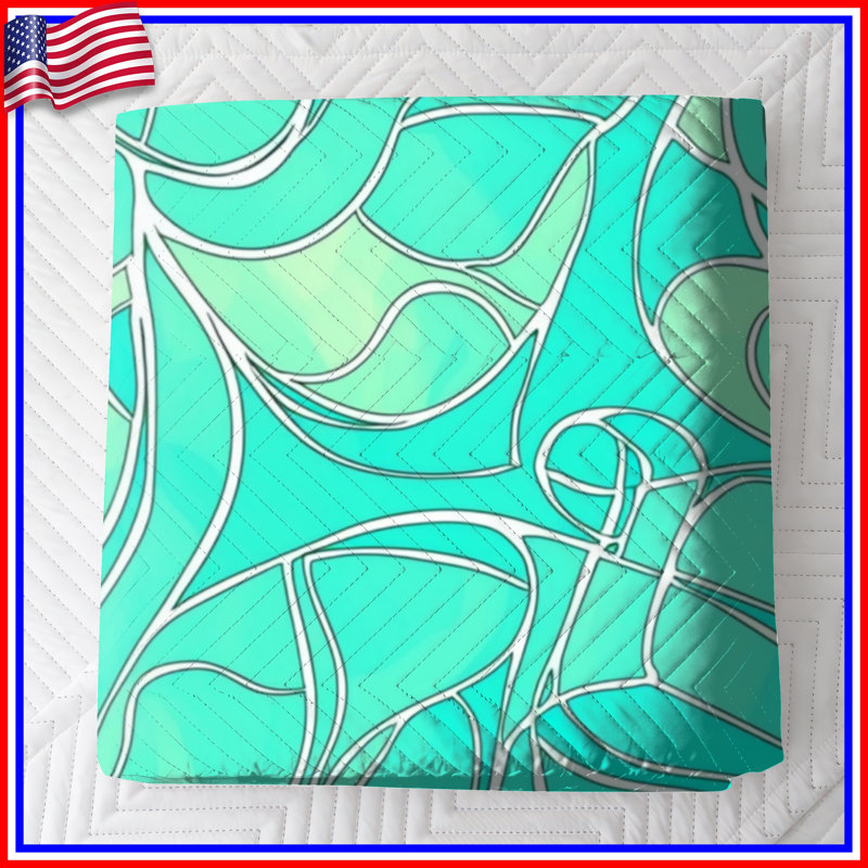 Couvre-lit matelassé à motif de feuilles abstraites turquoise, Grand lit