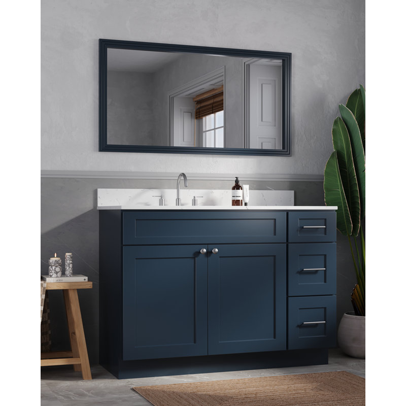 Disar Single Bathroom Vanity with Quartz Top, Left, Blue