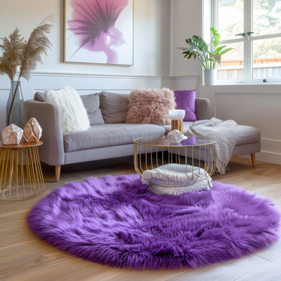 Tapis mauve en polyester tissé à la machine de couleur unie Rhonda