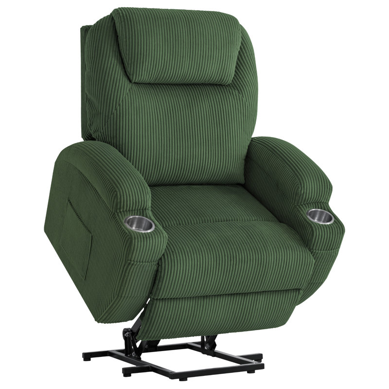 Corduroy Power Massage Recliner With Remote Angle Adjustment, Green