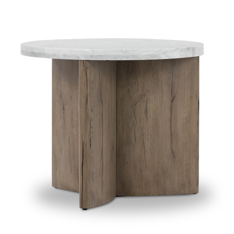 toli End Table - Italian White Marble, White/Rustic Gray