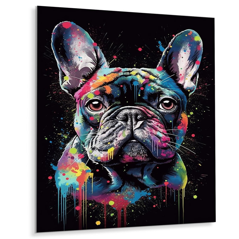 Portrait de bouledogue noir et bleu, H 20 po x l 12 po