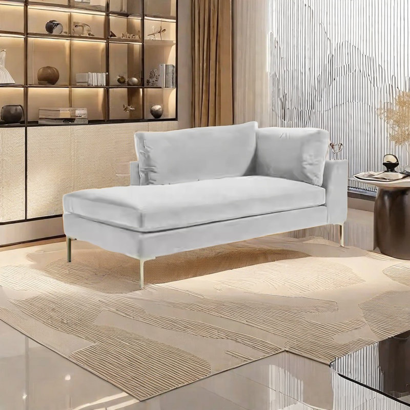 High density foam solid wood chaise longue, Gray, Right Hand Facing