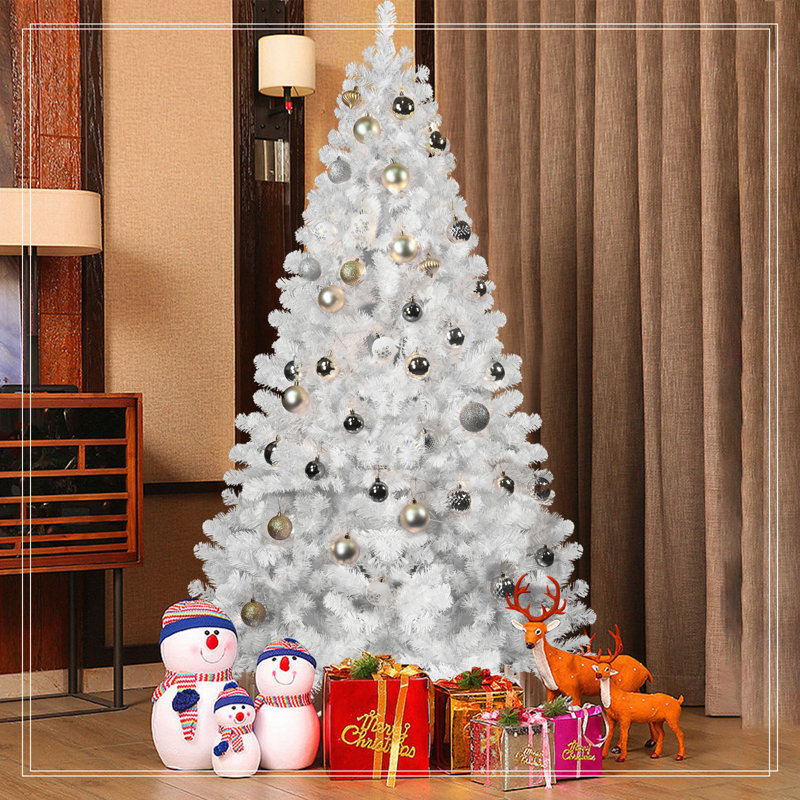 Arbre de Noël blanc 7,5 pi avec fil mémoire, arbre en PVC artificiel à charnière 1200 pointes, H 7,5 pi