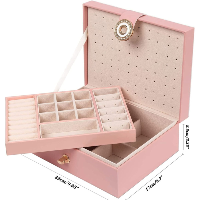 Boîte à bijoux portable polyvalente et compacte, Rose