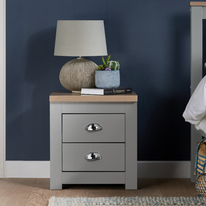 Highgate 2 Drawer Bedside Table, Grey