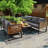5-Person Outdoor Furniture Set Acacia Wood Patio Conversation Sofa Set With Coffee Table & Washable Thick Cushions-1220592403
