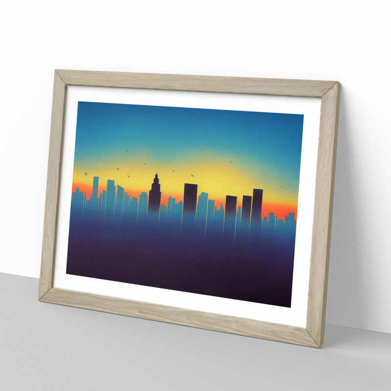 Exhilarating Skyscraper Skyline Abstract - Single Picture Frame Painting, 46cm H x 64cm W x 2cm D, Oak