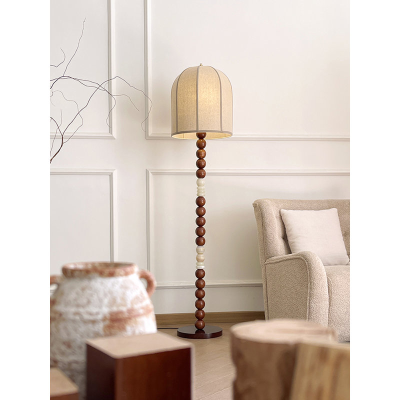 Vintage-Style Fabric, Solid Wood & Jade Floor Lamp