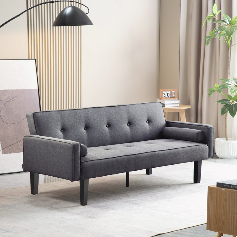 Console en bois massif 71,65 po Trayon, Mélange de lin gris foncé