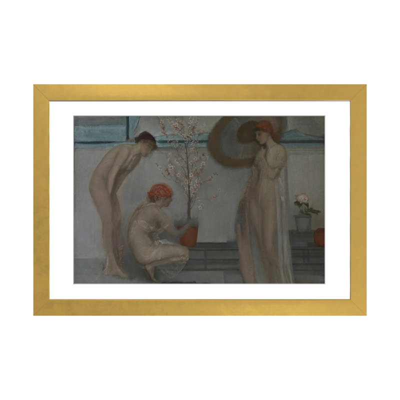 Trois chiffres roses et gris - reproduction d'art murale - papier d'art encadré, 24 po x 32 po, Papier encadré, Doré