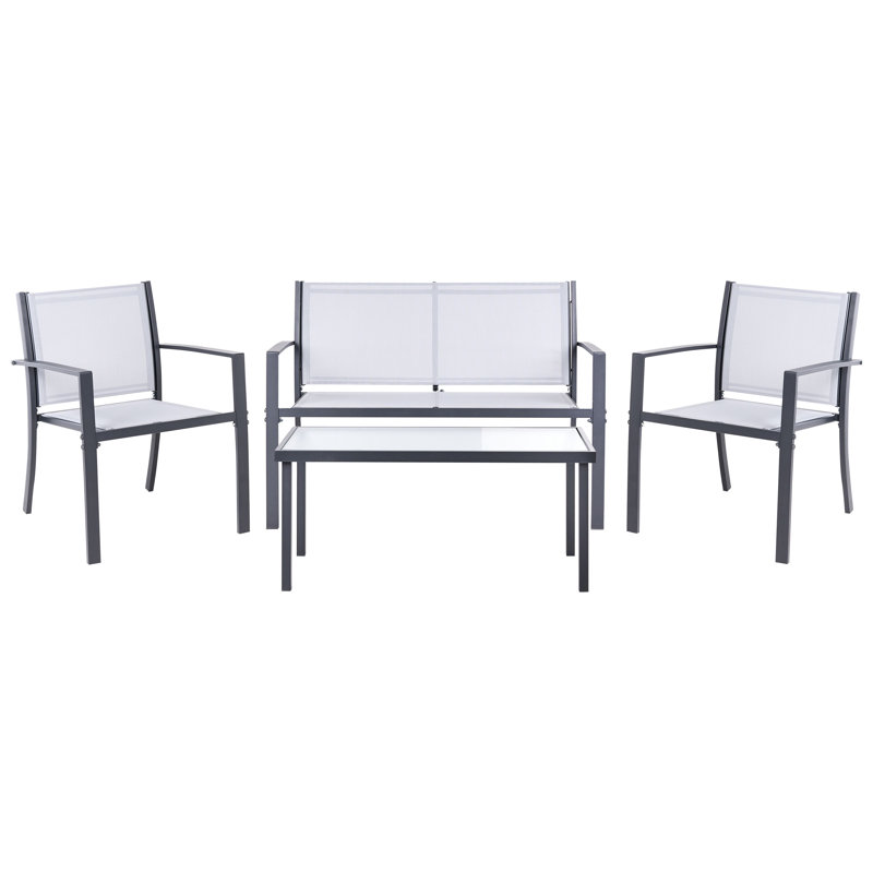Garden Lounge Set with Table 4 Seater Castone Metal Dark Grey, Grey