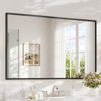 Modern Bathroom Mirror with 3mm Tempered Glass, Beveled Frame Bathroom Mirror for Over Sink, Rust-Proof Aluminum Frame Wall Mirror