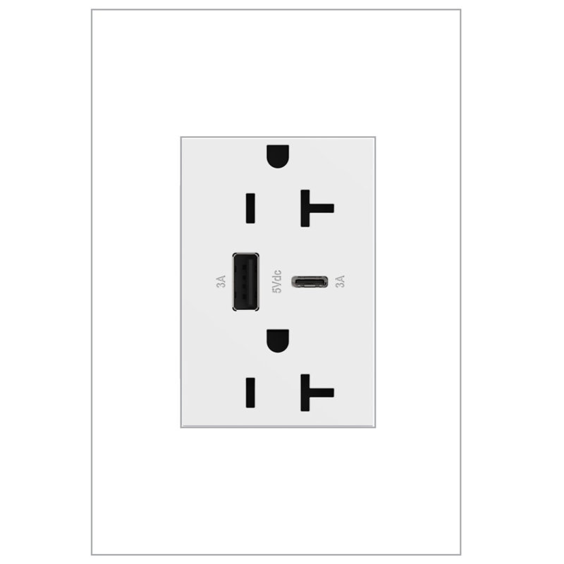 adorne® 20A Tamper-Resistant Ultra-Fast USB Type-A/C Outlet, White