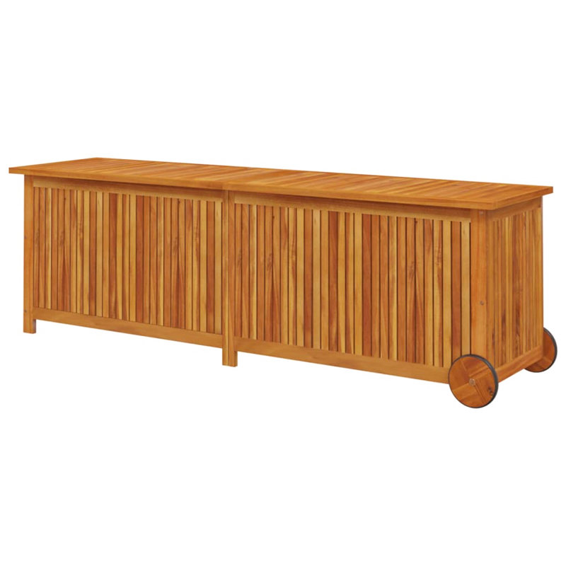 Rosalind Wheeler Daequain 150 cm W 249 L Water Resistant Acacia Solid Wood Deck Box with Wheels in Brown