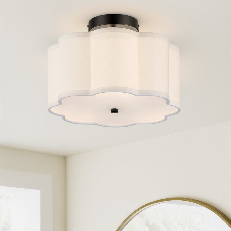 Plafonnier semi-encastré en tissu 3 lumières Tekamah, Noir mat, H 6,9 po x l 12,6 po x P 12,6 po