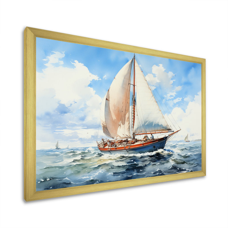 Voilier dans le vent II sur toile, H 12 po x l 20 po x P 1 po, Cadre doré à une seule photo
