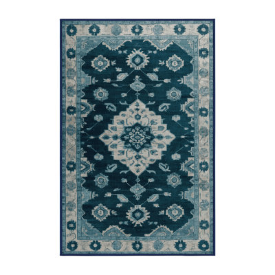 Machine Washable Overdyed Blue Area Rug