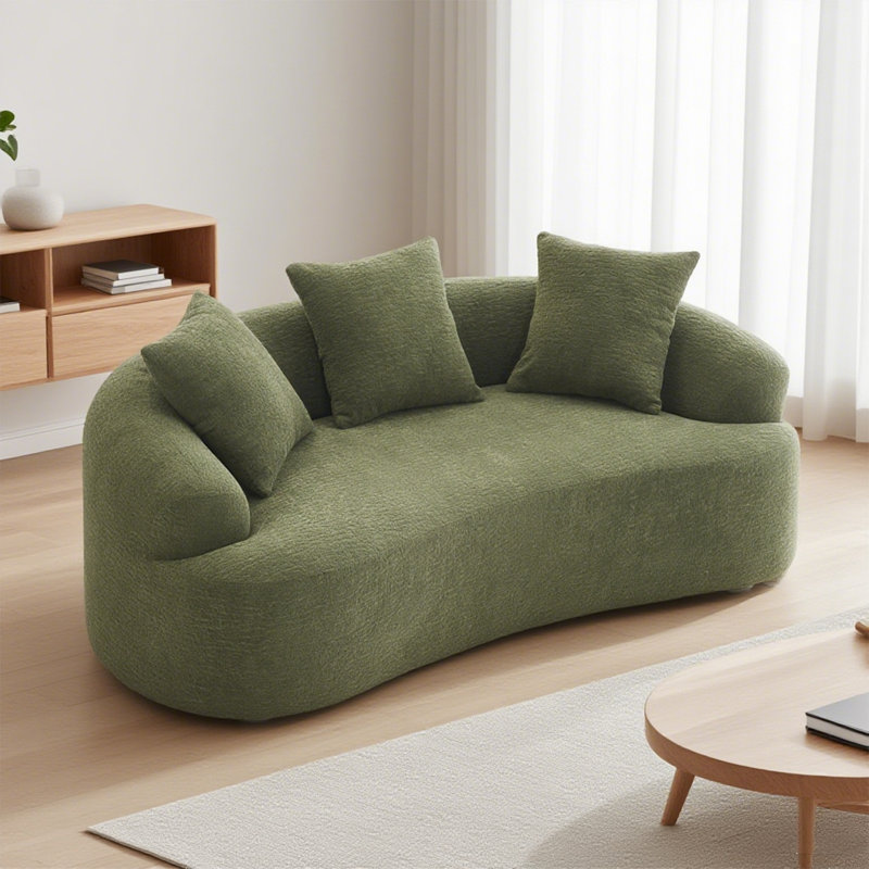 Boneless Curved Loveseat Full Compression Sponge Sofa, No-Assembly Compact Sofa For Small Spaces & Apartments, 300 Lbs Capacity