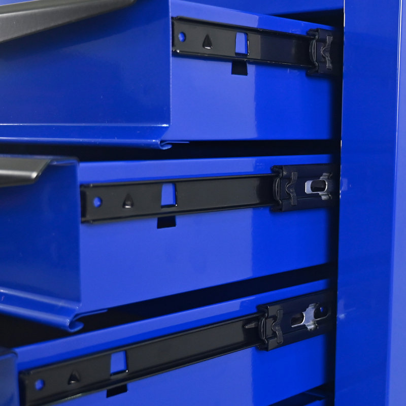 Armoire 6 coffres à outils, acier noir et bleu de 20 po, glissières de tiroir à roulement, 4 roues, verrouillable, chariot d'atelier à poignée à tirer, matériau en acier, + bleu, tiroirs, conception verrouillable