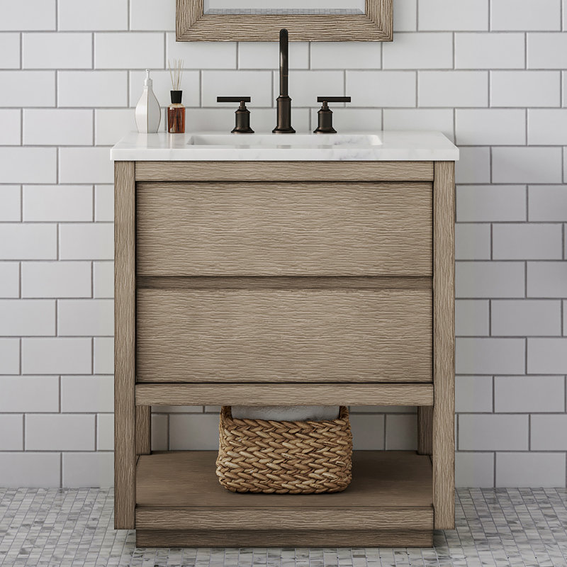 Arayana 30 po Meuble-lavabo de comptoir simple en marbre blanc Carrara, Chêne gris