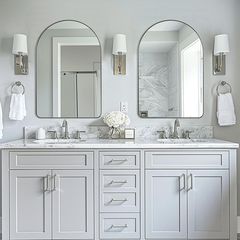 Miroir de salle de bain Hafsa Cadre en acier inoxydable, 36 po x 24 po, Nickel brossé